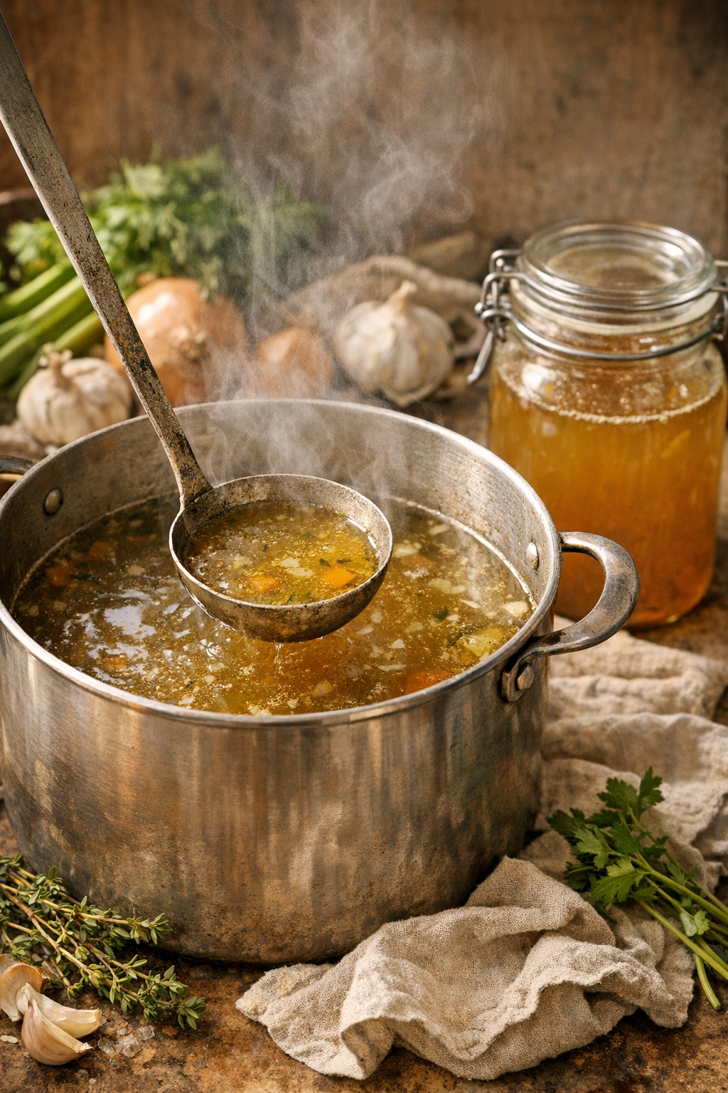 Mineral broth in a pot